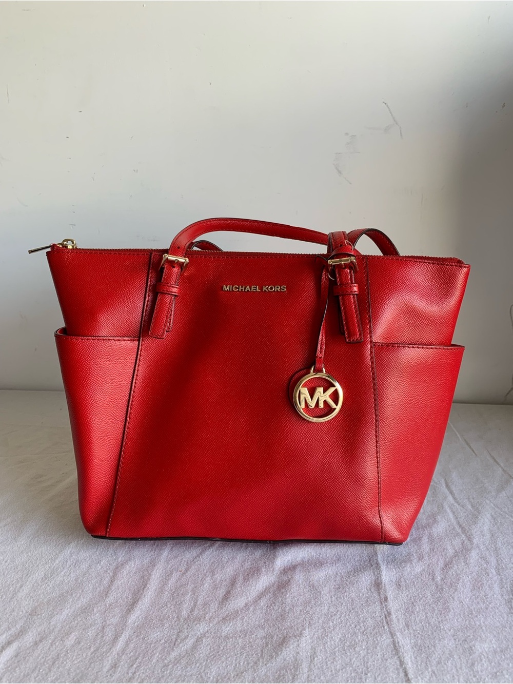 Michael Kors Red Leather Tote Bag